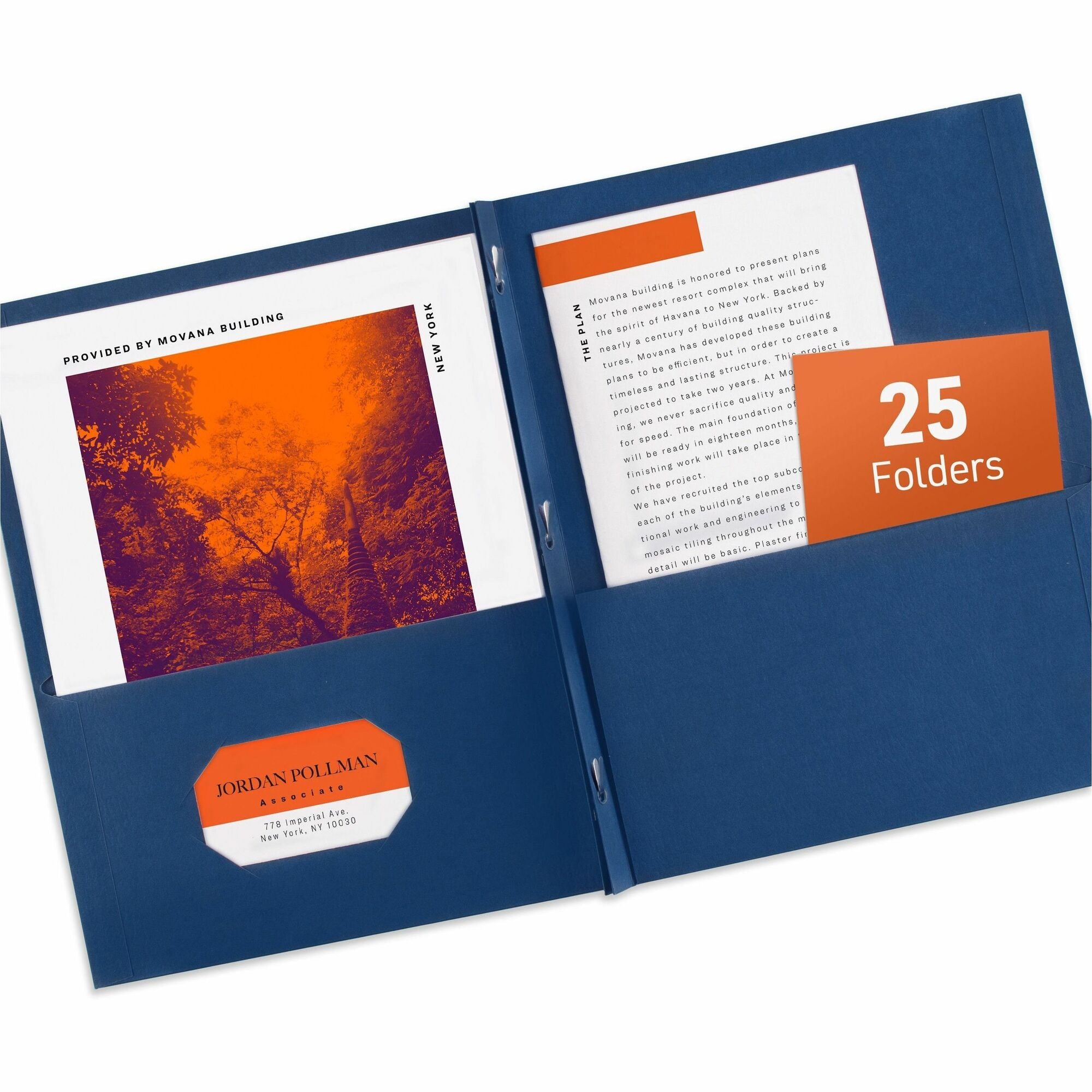 Avery®Letter Report Cover - 8 1/2" x 11" - 70 Sheets Capacity - 3 x 3-prong Fastener Fastener(s) - 1/2" for Folder - 2 Internal Pocket(s) - Paper - Dark Blue - 0% Recycled - 25 / Box