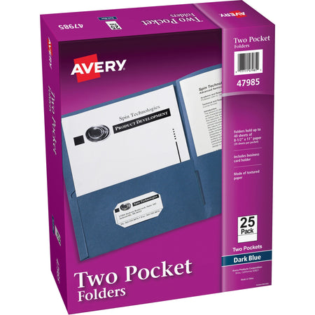 Avery®Letter Pocket Folder - 8 1/2" x 11" - 40 Sheets Capacity - 2 Internal Pocket(s) - Paper - Dark Blue - 0% Recycled - 25 / Box
