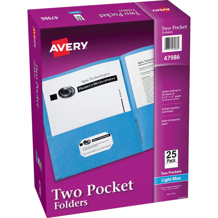 Avery®Letter Pocket Folder - 8 1/2" x 11" - 40 Sheets Capacity - 2 Internal Pocket(s) - Paper - Light Blue - 0% Recycled - 25 / Box