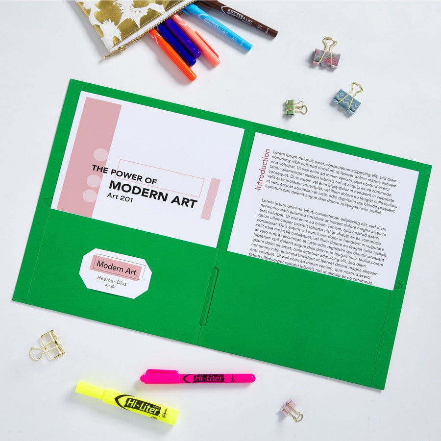 Avery®Letter Pocket Folder - 8 1/2" x 11" - 40 Sheets Capacity - 2 Internal Pocket(s) - Paper - Green - 0% Recycled - 25 / Box