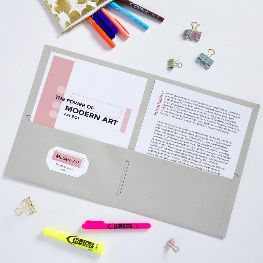Avery®Letter Pocket Folder - 8 1/2" x 11" - 40 Sheets Capacity - 2 Internal Pocket(s) - Paper - Gray - 0% Recycled - 25 / Box