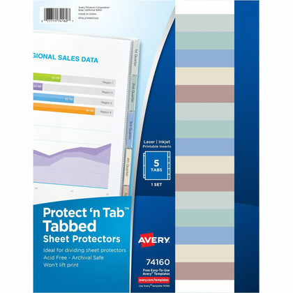 Avery® Tabbed Sheet Protectors - For Letter 8 1/2" x 11" Sheet - Ring Binder - Clear - Polypropylene - 5 / Set