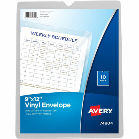 Avery®  Vinyl File Pocket - 9" x 12" - 60 Sheets Capacity - 1 Pocket(s) - Vinyl - Clear - 10 / Pack