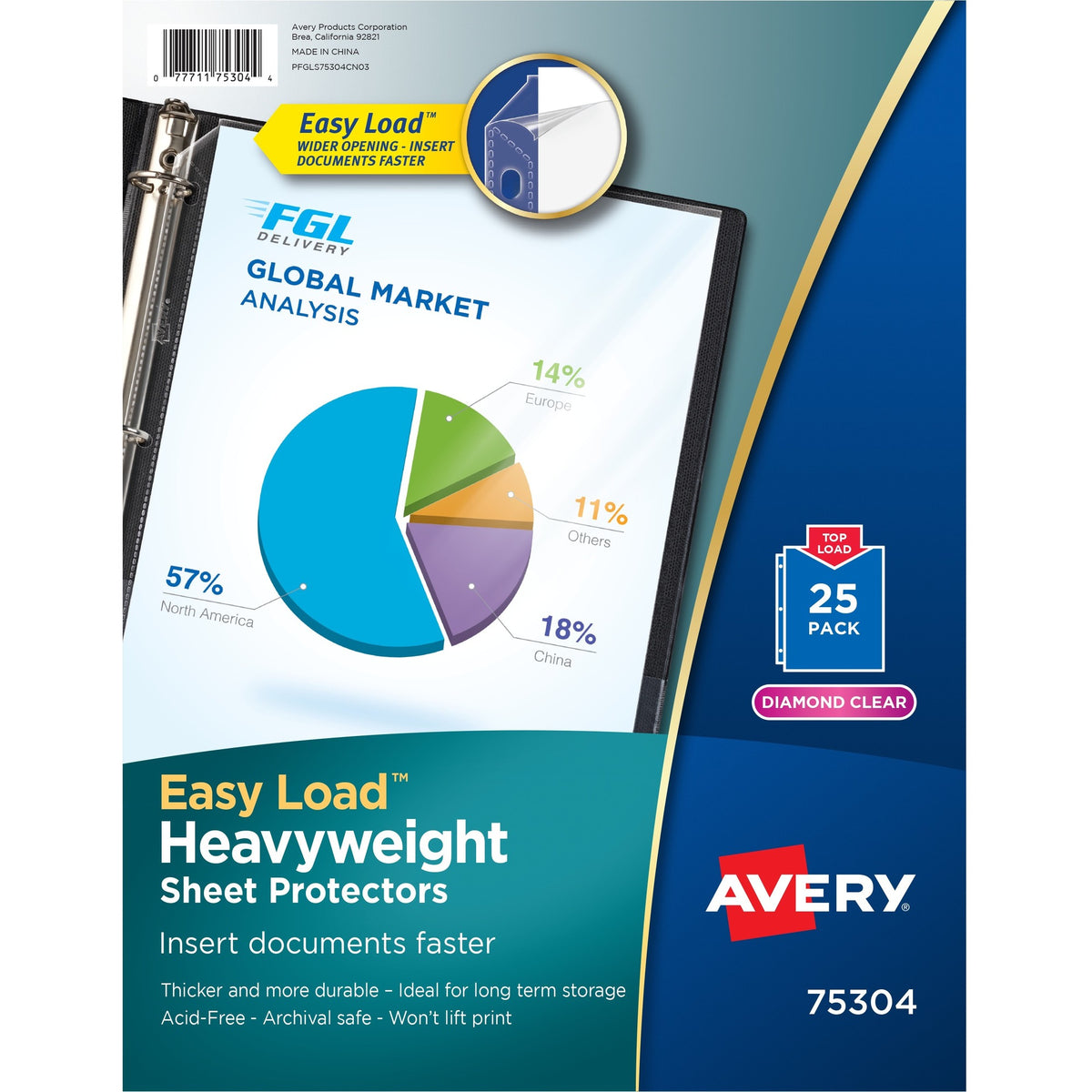 Avery® Heavyweight Sheet Protectors -Acid-free - Sheet Capacity - For Letter 8 1/2" x 11" Sheet - Ring Binder - Top Loading - Diamond Clear - Polypropylene - 25 / Pack