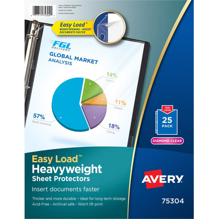 Avery® Heavyweight Sheet Protectors -Acid-free - Sheet Capacity - For Letter 8 1/2" x 11" Sheet - Ring Binder - Top Loading - Diamond Clear - Polypropylene - 25 / Pack