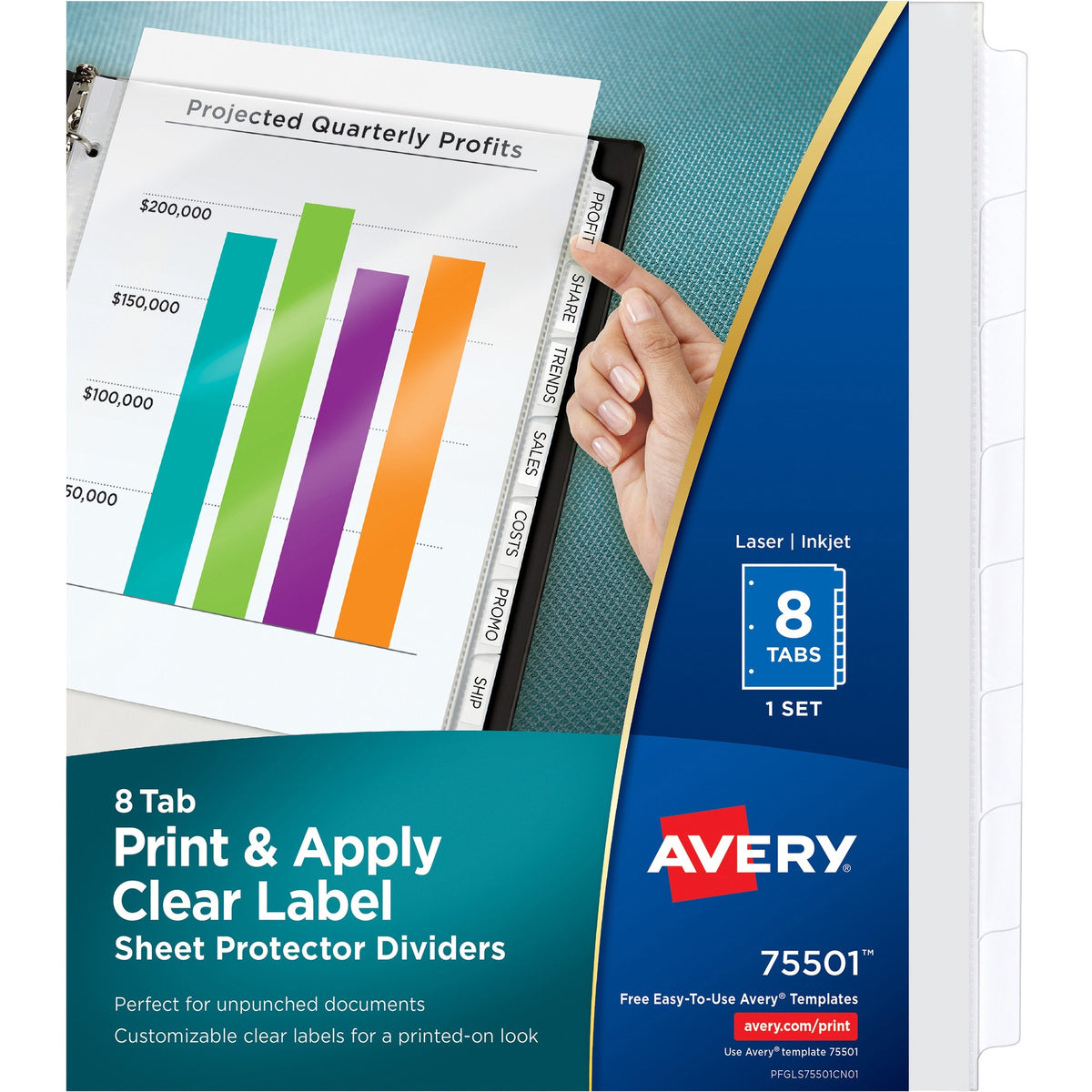 Avery® Print & Apply Sheet Protector Dividers - 8 x Divider(s) - 8 - 8 Tab(s)/Set - 8.5" Divider Width x 11" Divider Length - 3 Hole Punched - Clear Plastic Divider - Clear Plastic Tab(s) - 8 / Set