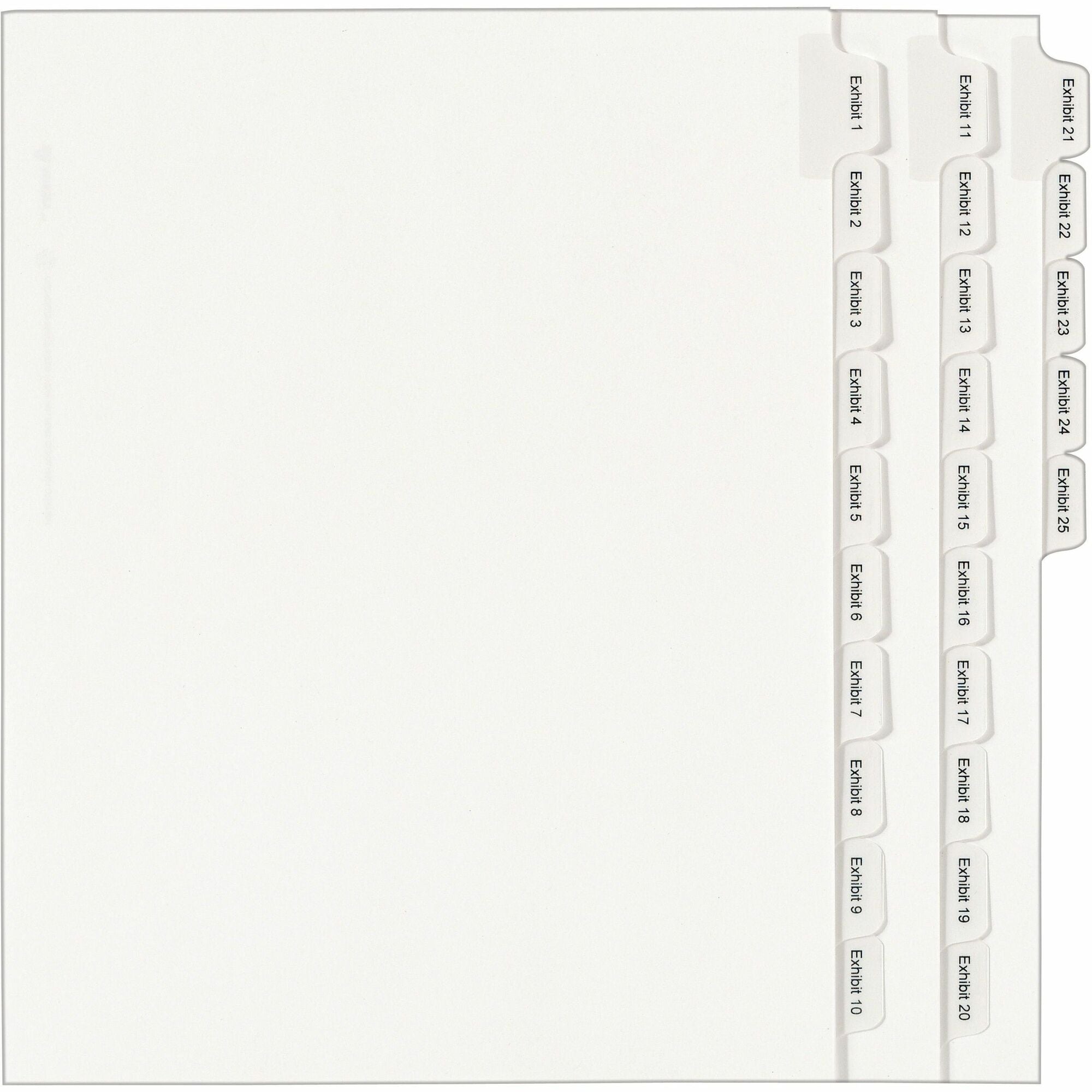Avery® Index Divider - 1 x Divider(s) - Side Tab(s) - Exhibit 1-25 - 25 Tab(s)/Set - 8.5" Divider Width x 11" Divider Length - Letter - 8.50" Width x 11" Length - White Paper Divider - White Tab(s) - 20% Recycled - 25 / Set