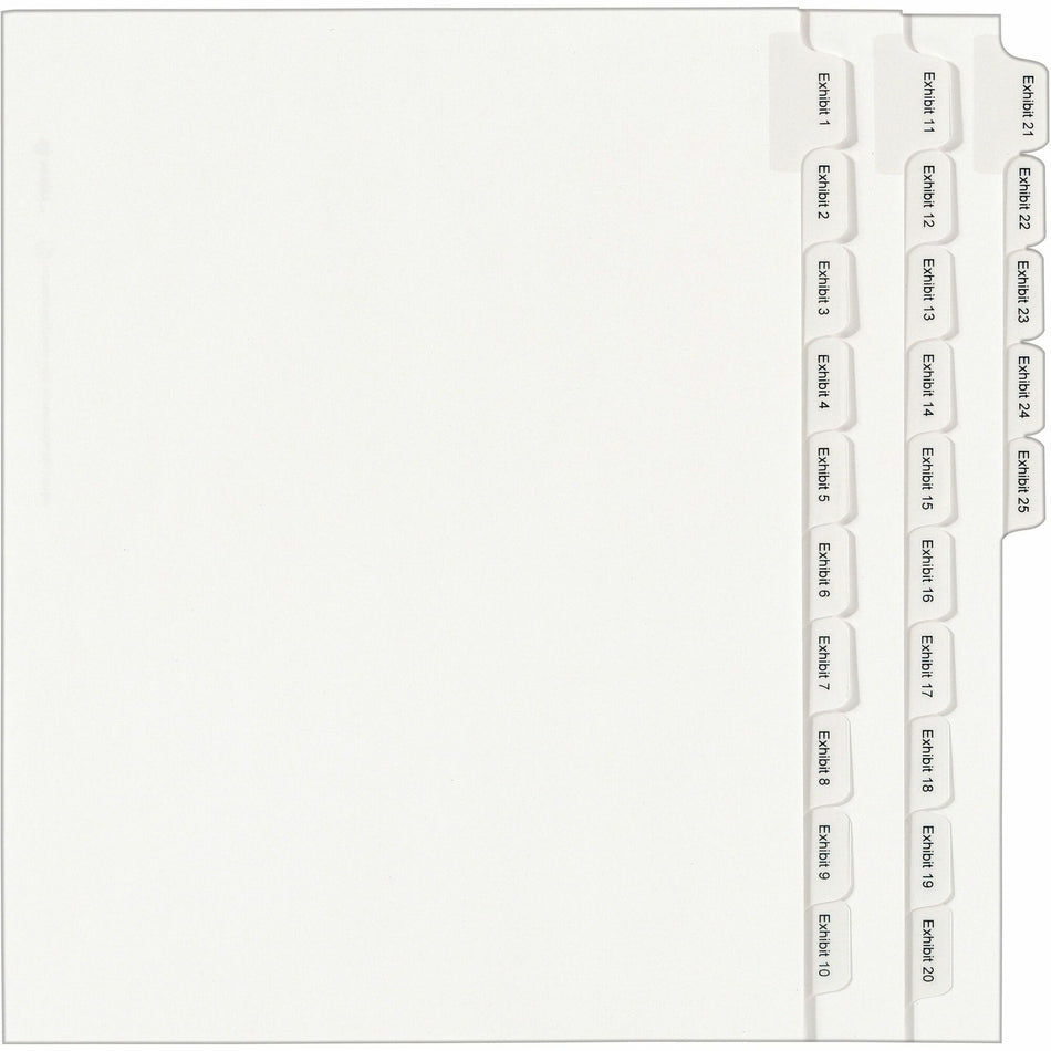Avery® Index Divider - 1 x Divider(s) - Side Tab(s) - Exhibit 1-25 - 25 Tab(s)/Set - 8.5" Divider Width x 11" Divider Length - Letter - 8.50" Width x 11" Length - White Paper Divider - White Tab(s) - 20% Recycled - 25 / Set