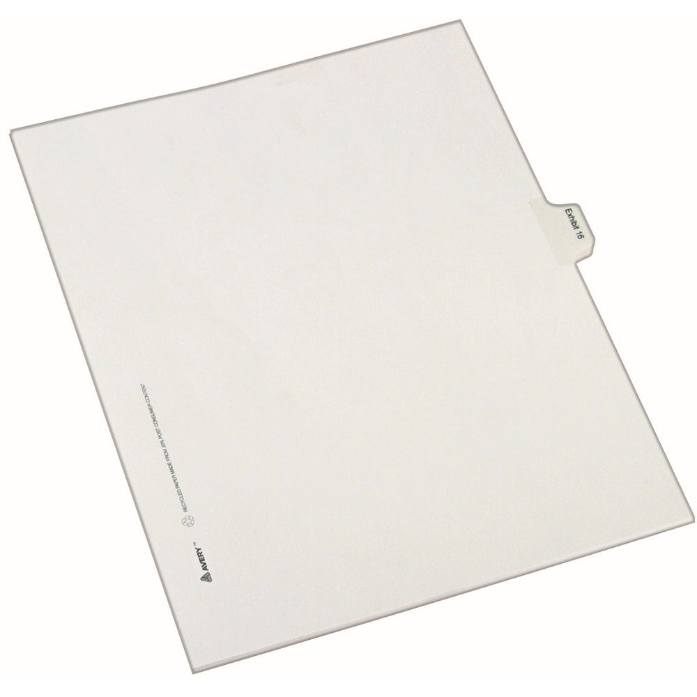 Avery® Index Divider - 25 x Divider(s) - Side Tab(s) - Exhibit 16 - 1 Tab(s)/Set - 8.5" Divider Width x 11" Divider Length - Legal - 8.50" Width x 11" Length - White Paper Divider - 20% Recycled - 25 / Pack