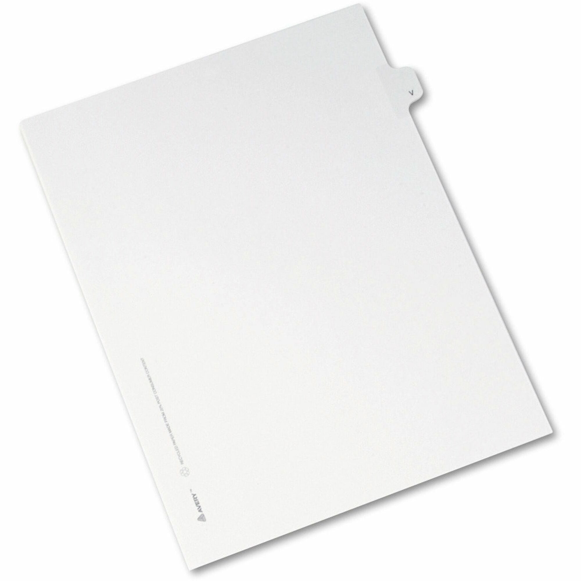Avery® Side Tab Individual Legal Dividers - 25 x Divider(s) - Side Tab(s) - V - 1 Tab(s)/Set - 8.5" Divider Width x 11" Divider Length - Letter - 8.50" Width x 11" Length - Paper Divider - White Tab(s) - 20% Recycled - 25 / Pack