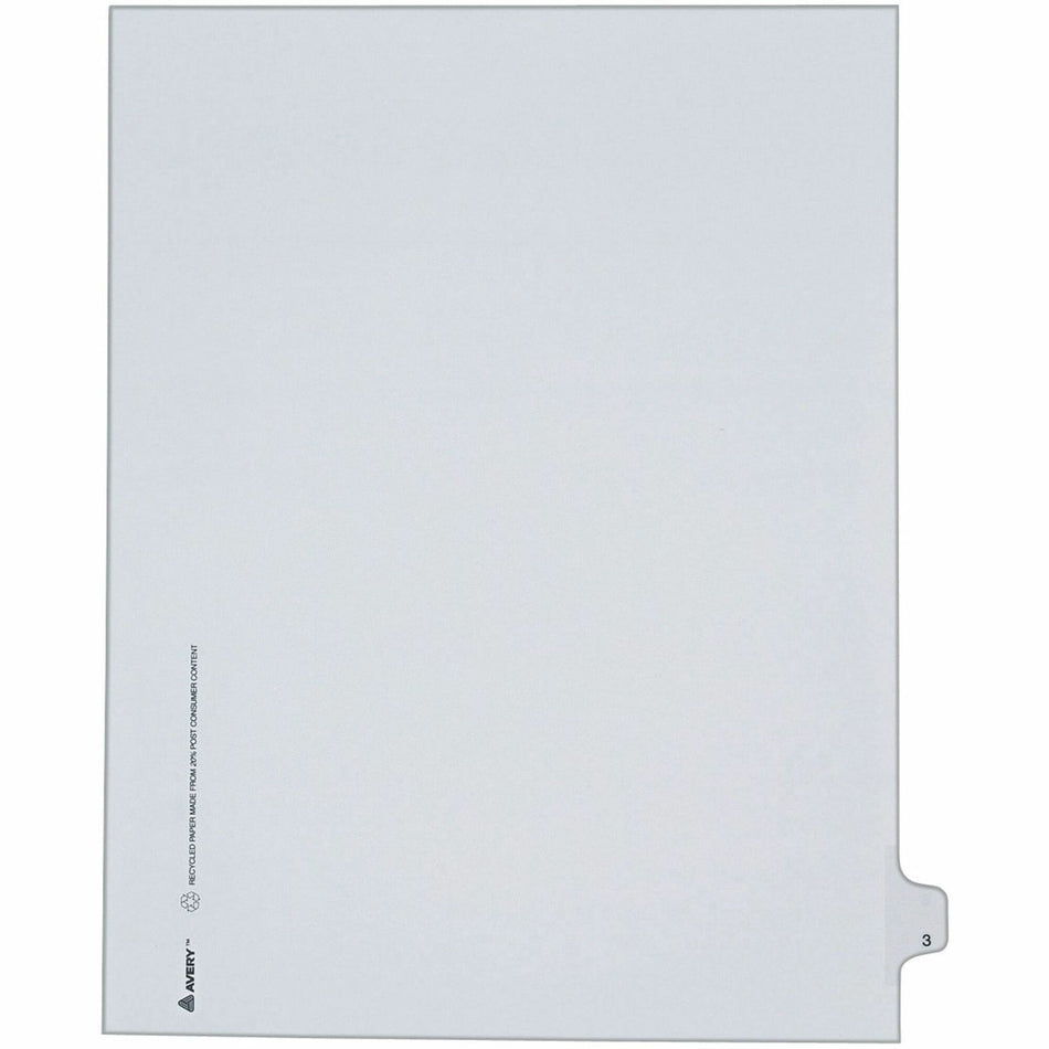 Avery® Alllstate Style Individual Legal Dividers - 25 x Divider(s) - Side Tab(s) - 3 - 1 Tab(s)/Set - 8.5" Divider Width x 11" Divider Length - Letter - 8.50" Width x 11" Length - White Paper Divider - 20% Recycled - 25 / Pack
