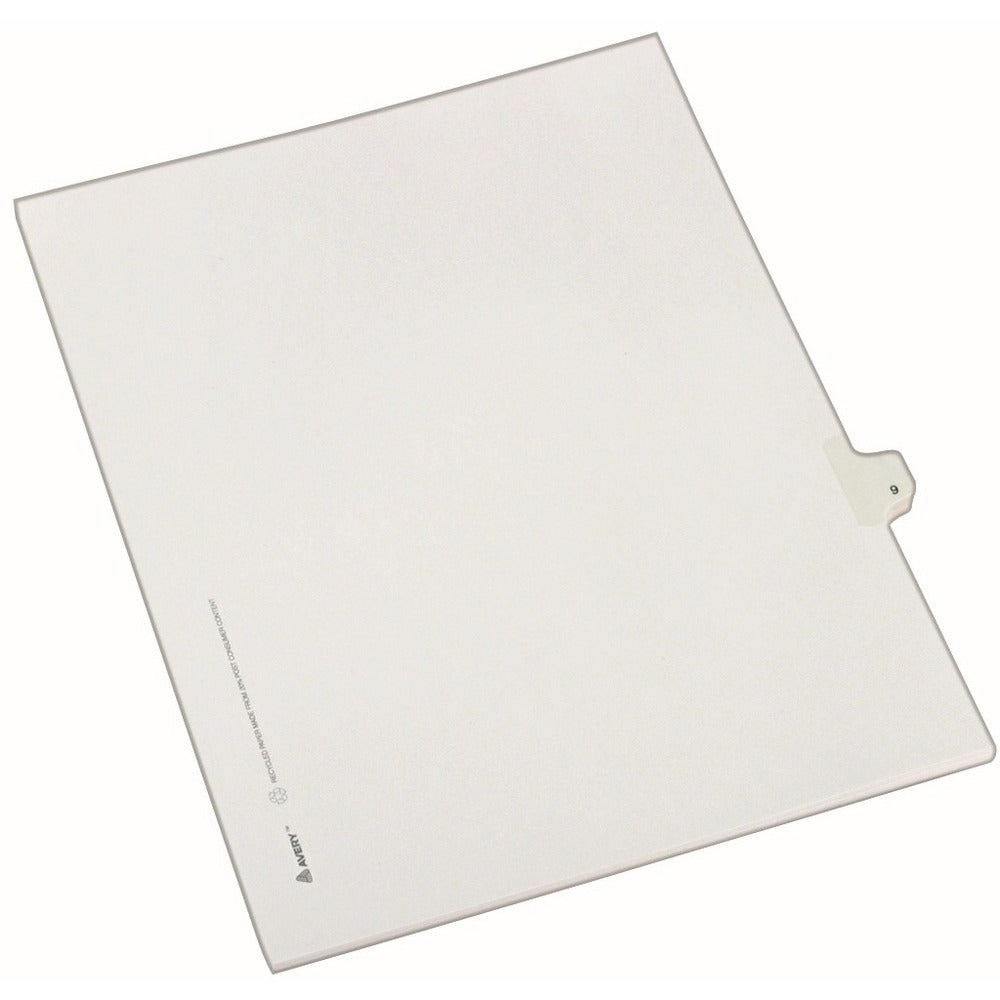 Avery® Individual Legal Dividers Allstate(R) Style, Letter Size, Side Tab #9 (82207) - 25 x Divider(s) - Side Tab(s) - 9 - 1 Tab(s)/Set - 8.5" Divider Width x 11" Divider Length - Letter - White Paper Divider - Clear Tab(s) - 20% Recycled