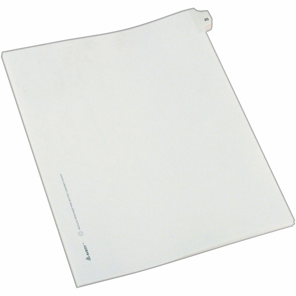 Avery® Alllstate Style Individual Legal Dividers - 25 x Divider(s) - Side Tab(s) - 25 - 1 Tab(s)/Set - 8.5" Divider Width x 11" Divider Length - Letter - 8.50" Width x 11" Length - Paper Divider - White Tab(s) - 20% Recycled - 25 / Pack