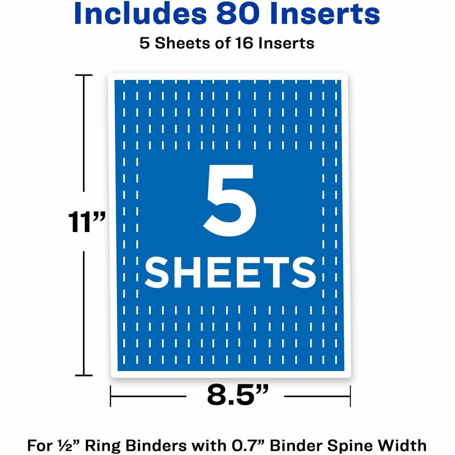 Avery® Binder Spine Inserts, 1/2 Inch Binders, 80 Inserts (89101) - For 1/2" Sheet - 3 x Rings - Ring Binder - Bright White - Card Stock