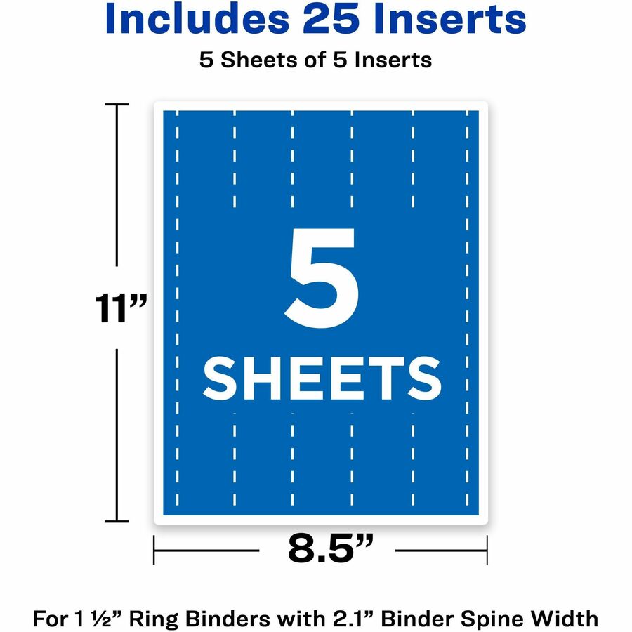 Avery® Binder Spine Inserts, 1-1/2 Inch Binders, 25 Inserts (89105) - 2.1" Width - 25 Capacity - For 1 1/2" Sheet - 3 x Rings - Bright White - Card Stock