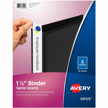 Avery® Binder Spine Inserts, 1-1/2 Inch Binders, 25 Inserts (89105) - 2.1" Width - 25 Capacity - For 1 1/2" Sheet - 3 x Rings - Bright White - Card Stock