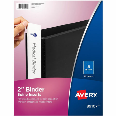 Avery® Binder Spine Inserts, 2 Inch Binders, 20 Inserts (89107) - 2.8" Width - For 2" Sheet - 3 x Rings - Ring Binder - Bright White - Card Stock