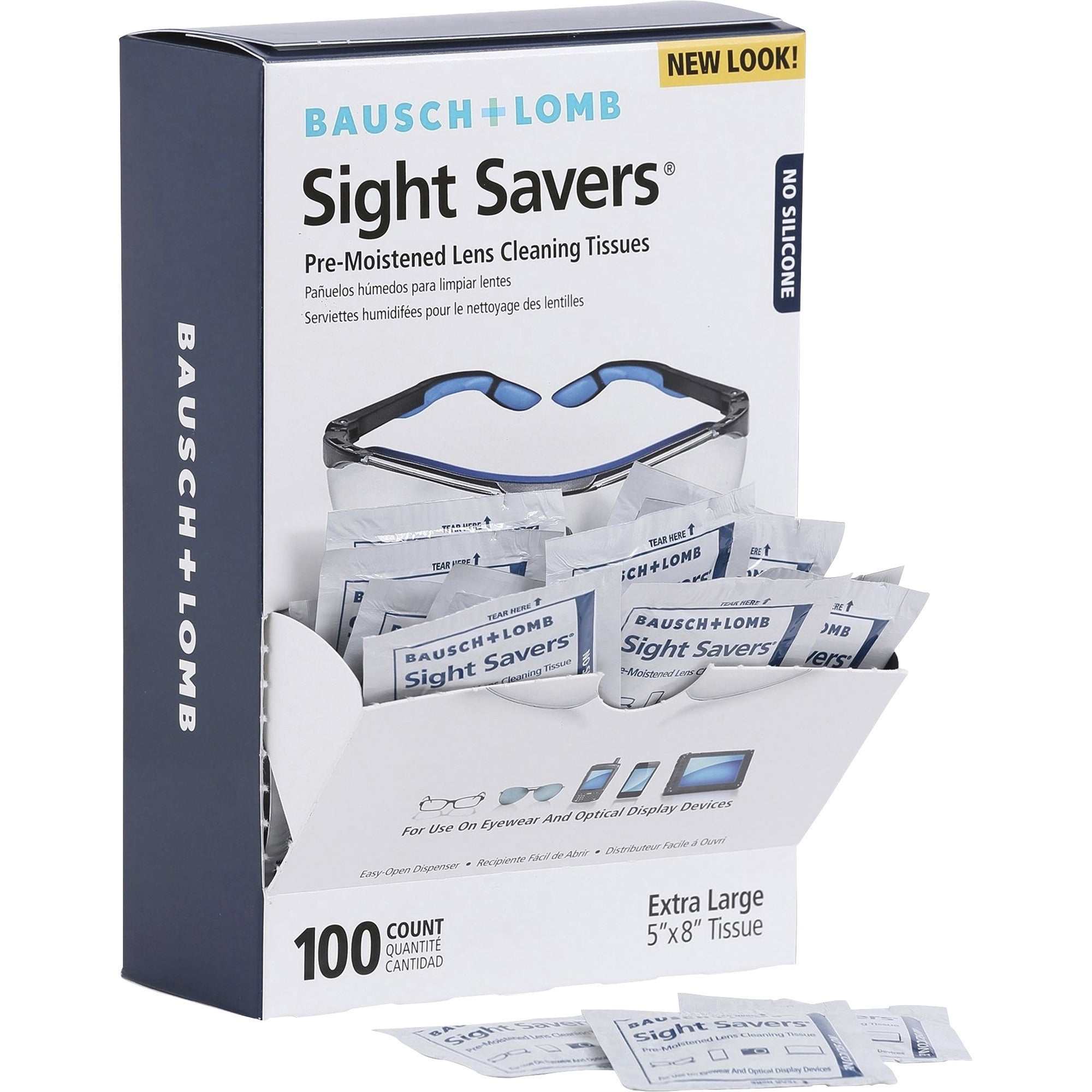 Bausch + Lomb Sight Savers Lens Cleaning Tissues - For Eyeglasses, Binocular, Monitor, Reading Glasses, Camera Lens - Pre-moistened, Anti-fog, Anti-static, Silicone-free, Individually Wrapped - Multi/ - 100 / Box