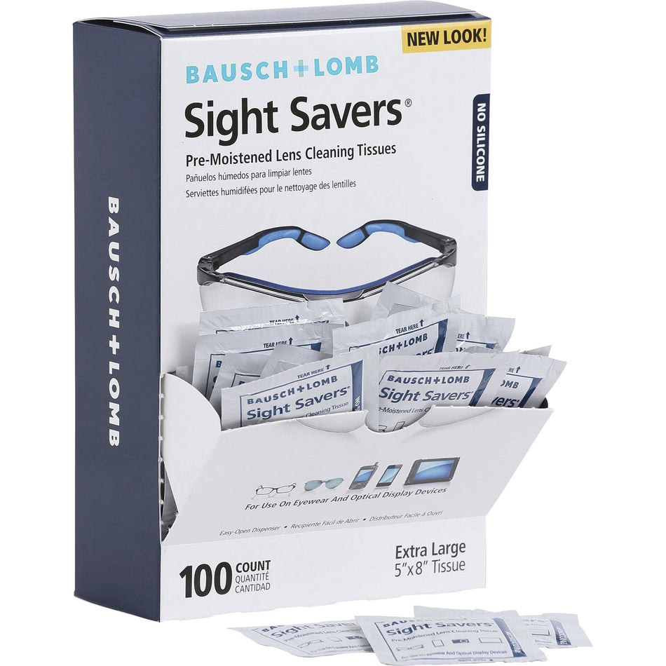 Bausch + Lomb Sight Savers Lens Cleaning Tissues - For Eyeglasses, Binocular, Monitor, Reading Glasses, Camera Lens - Pre-moistened, Anti-fog, Anti-static, Silicone-free, Individually Wrapped - Multi/ - 100 / Box