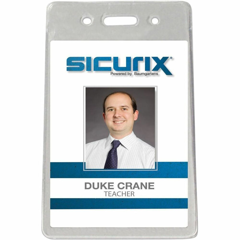 SICURIX Badge Holder - Support 2.37" x 3.50" Media - Vertical - Vinyl - Clear - 50 / Pack