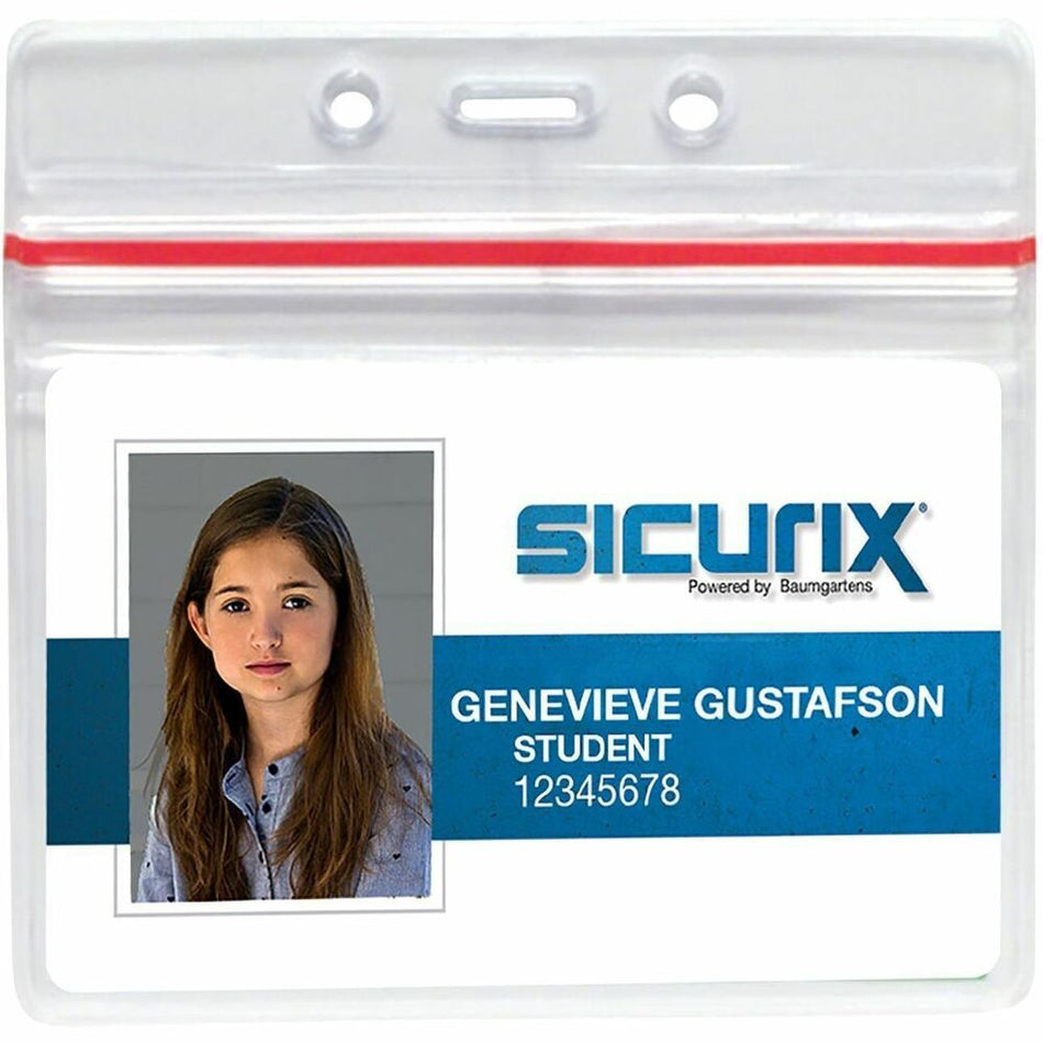 SICURIX Badge Holder - Support 3.75" x 2.62" Media - Horizontal - Vinyl - Clear - Zipper Lock - 50 / Pack