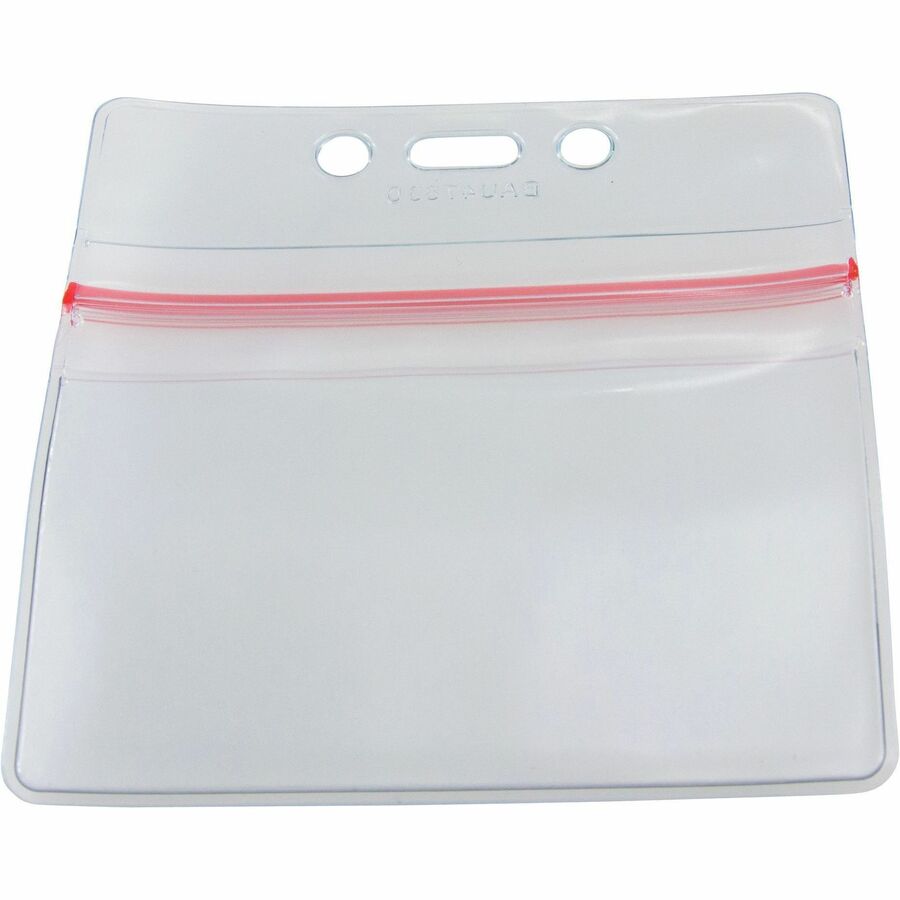 SICURIX Badge Holder - Support 3.75" x 2.62" Media - Horizontal - Vinyl - Clear - Zipper Lock - 50 / Pack