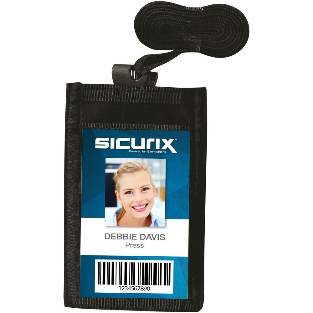 SICURIX ID Neck Pouch Badge Holder Vertical Adjustable Cord Black (55120) - Vertical - 4" Width - Black - Adjustable Cord - 1 Each