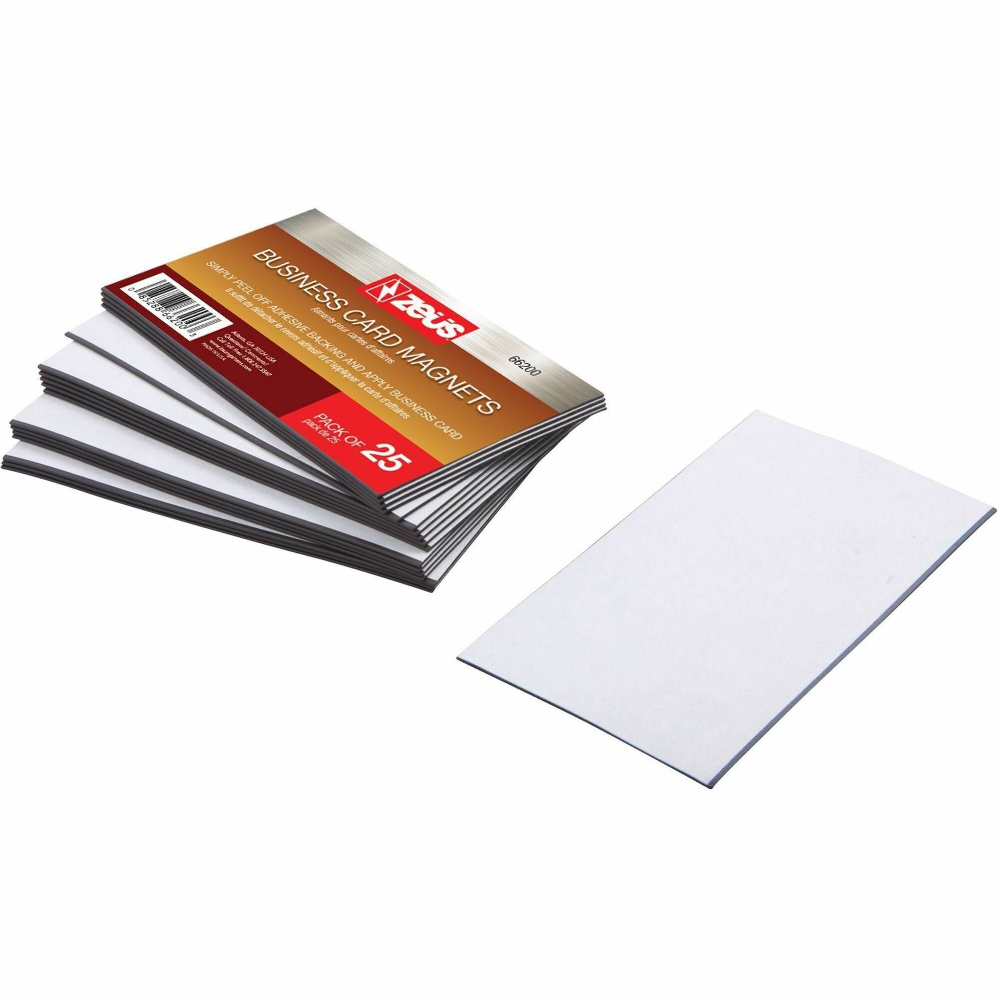 Zeus Adhesive Backed Business Card Magnets 3 1/2" x 2" 25 Pack White - 3.50" Length x 2" Width - White - For Business Card, Board, Whiteboard, Refrigerator - 25 / Pack