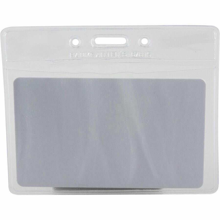 SICURIX Badge Holder - Horizontal - 4" Height x 3" Width - Vinyl - Clear - Sturdy, Transparent Design - 50 / Pack
