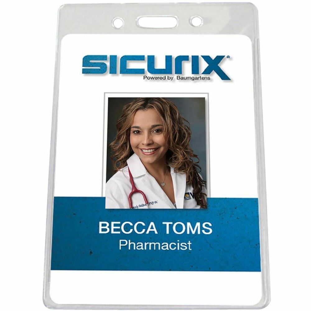 SICURIX Badge Holder - Vertical - 3.9" Height x 3.6" Width - Vinyl - Clear - Sturdy, Transparent Design - 50 / Pack