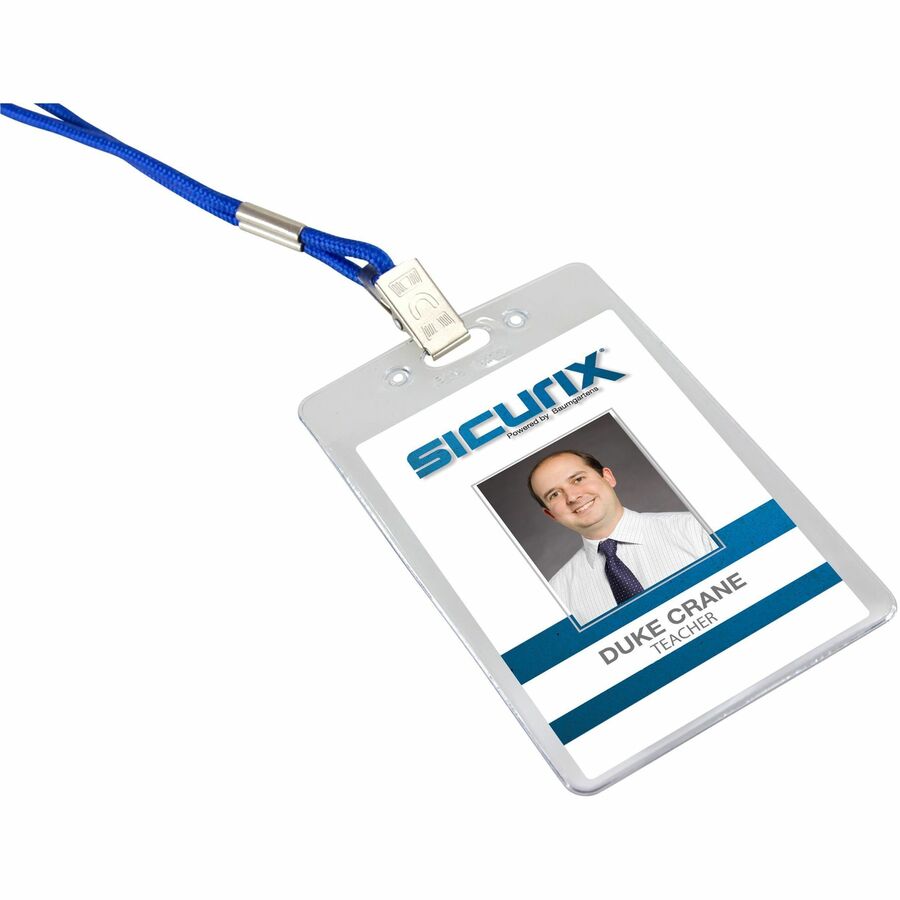 SICURIX Badge Holder - Vertical - 3.9" Height x 3.6" Width - Vinyl - Clear - Sturdy, Transparent Design - 50 / Pack