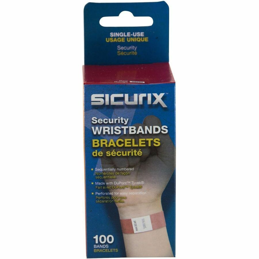 SICURIX Standard Dupont Tyvek Security Wristband - Standard - 0.8" Height x 10" Width - Red - Tyvek - 100 / Pack