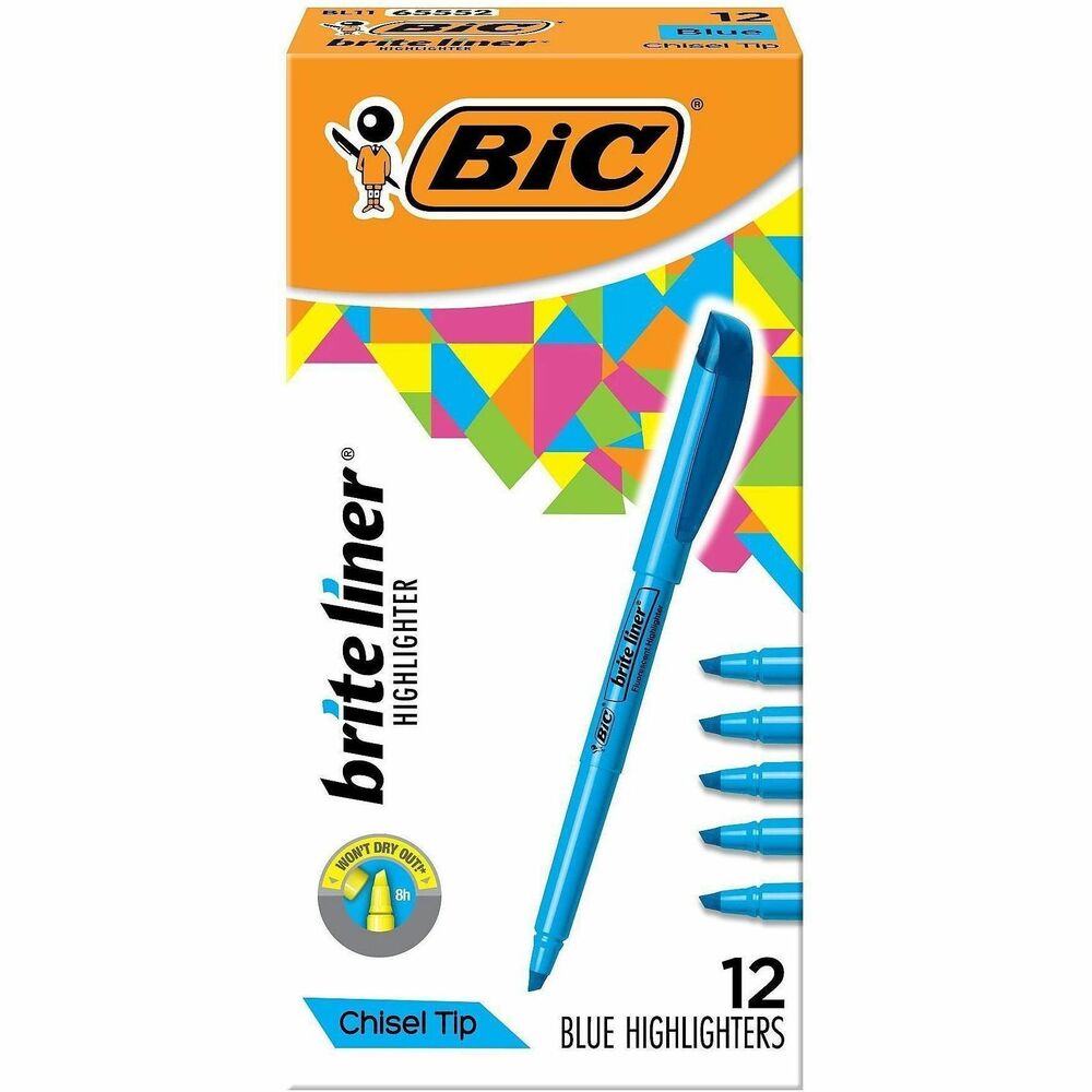 BIC Brite Liner Highlighters - Chisel Marker Point - Blue Ink - Water Based - 1 Dozen
