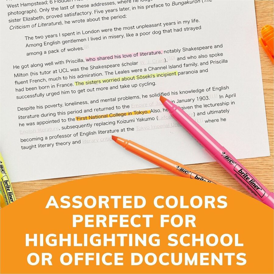 BIC Brite Liner Highlighters - Chisel Marker Point - Fluorescent Pink Ink - Water Based - 1 Dozen