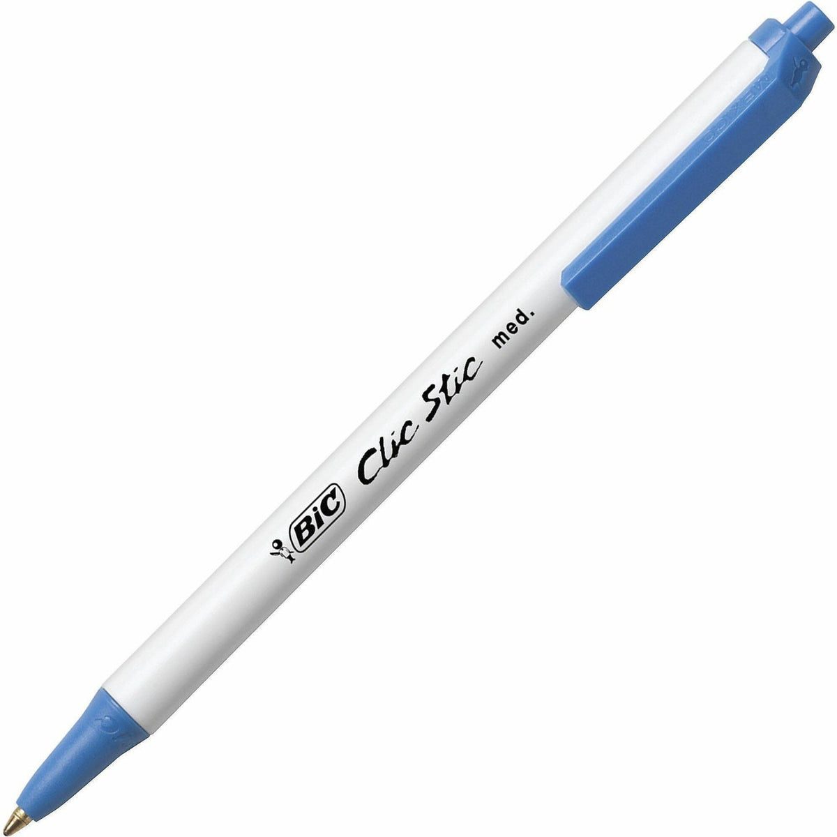 BIC Clic Stic Retractable Ballpoint Pens - Medium Round Pen Point - Retractable - Blue Ink - Clear Barrel - 1 Dozen