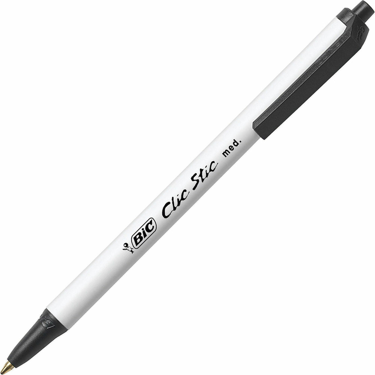 BIC Clic Stic Retractable Ballpoint Pens - Medium Pen Point - Retractable - Black Ink - White Barrel - 1 Dozen