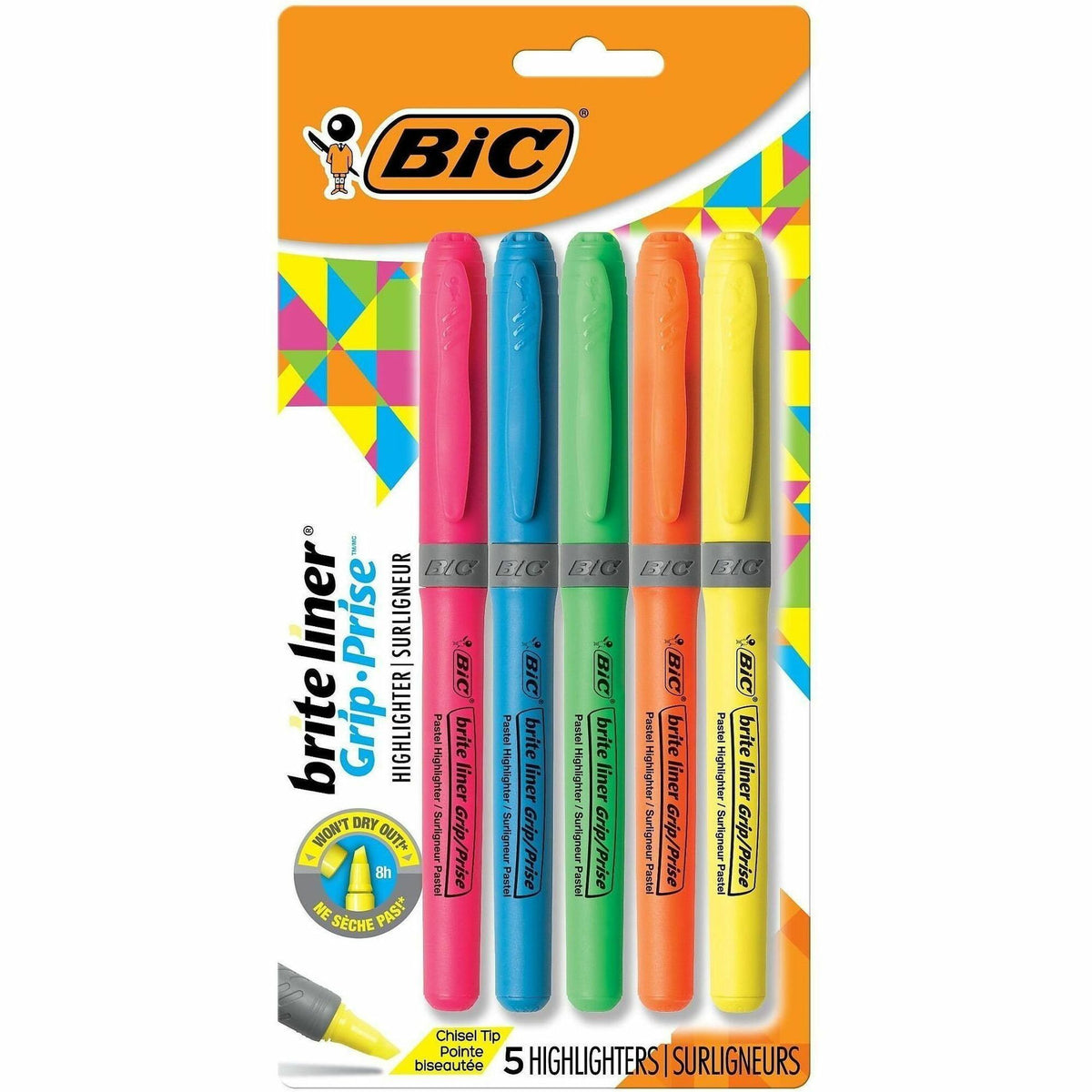 BIC Brite Liner Grip Highlighter Set - Fluorescent Assorted Ink - Highlighters