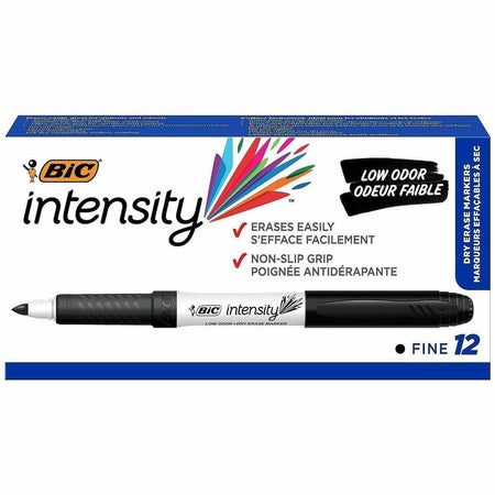 BIC Intensity Fine Point Whiteboard Markers - Black Ink - 1 Dozen - & Dry-Erase
