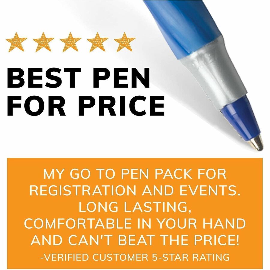 BIC Round Stic Grip Ballpoint Pen - Medium Pen Point - Blue Ink - Frost Barrel - 1 Dozen