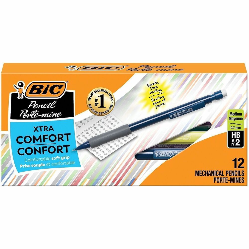 BIC Matic Grip Mechanical Pencils - 0.7 mm Lead - Refillable - Assorted Barrel - 1 Dozen