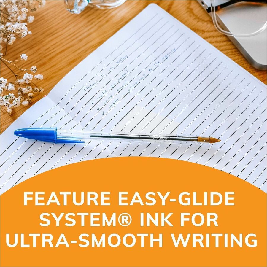 BIC Classic Cristal Ballpoint Pens - Medium Pen Point - Blue Ink - Clear Barrel - Metal Tip - 1 Dozen