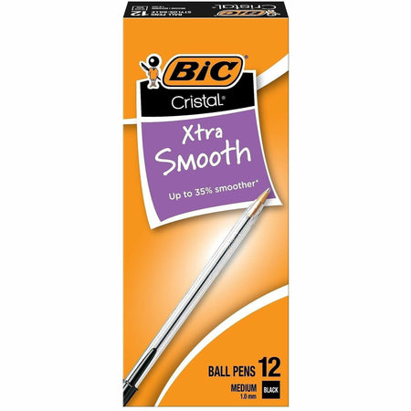 BIC Classic Cristal Ballpoint Pens - Medium Pen Point - Black Ink - Clear Barrel - Metal Tip - 1 Dozen