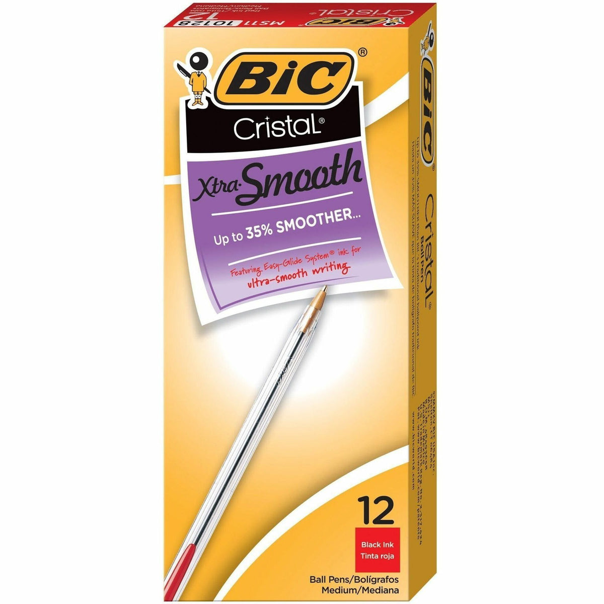 BIC Classic Cristal Ballpoint Pens - Medium Conical Pen Point - Red Ink - Clear Barrel - Metal Tip - 12 / Box