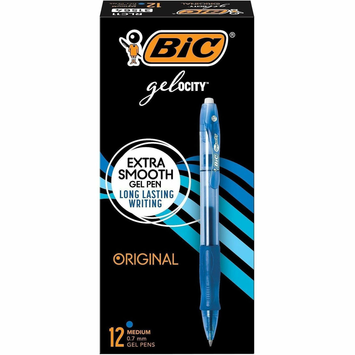 BIC Gel Retractable Pens - 0.7 mm Medium Conical Pen Point - Refillable - Retractable - Blue Ink - Gel-based - Translucent Barrel - 1 Dozen