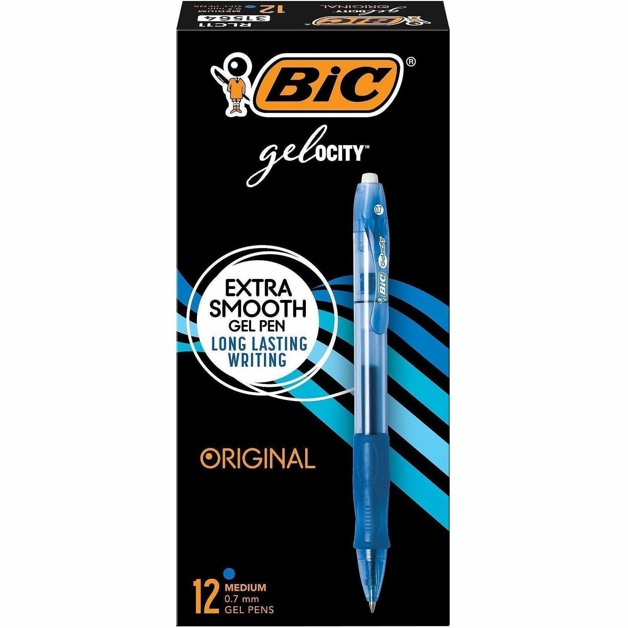 BIC Gel Retractable Pens - 0.7 mm Medium Conical Pen Point - Refillable - Retractable - Blue Ink - Gel-based - Translucent Barrel - 1 Dozen