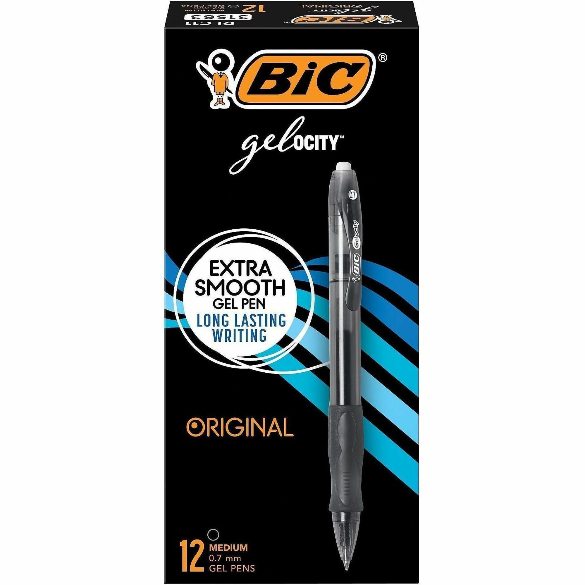 BIC Gel Retractable Pens - 0.7 mm Medium Pen Point - Refillable - Retractable - Black Ink - Gel-based - Translucent Barrel - 1 Dozen