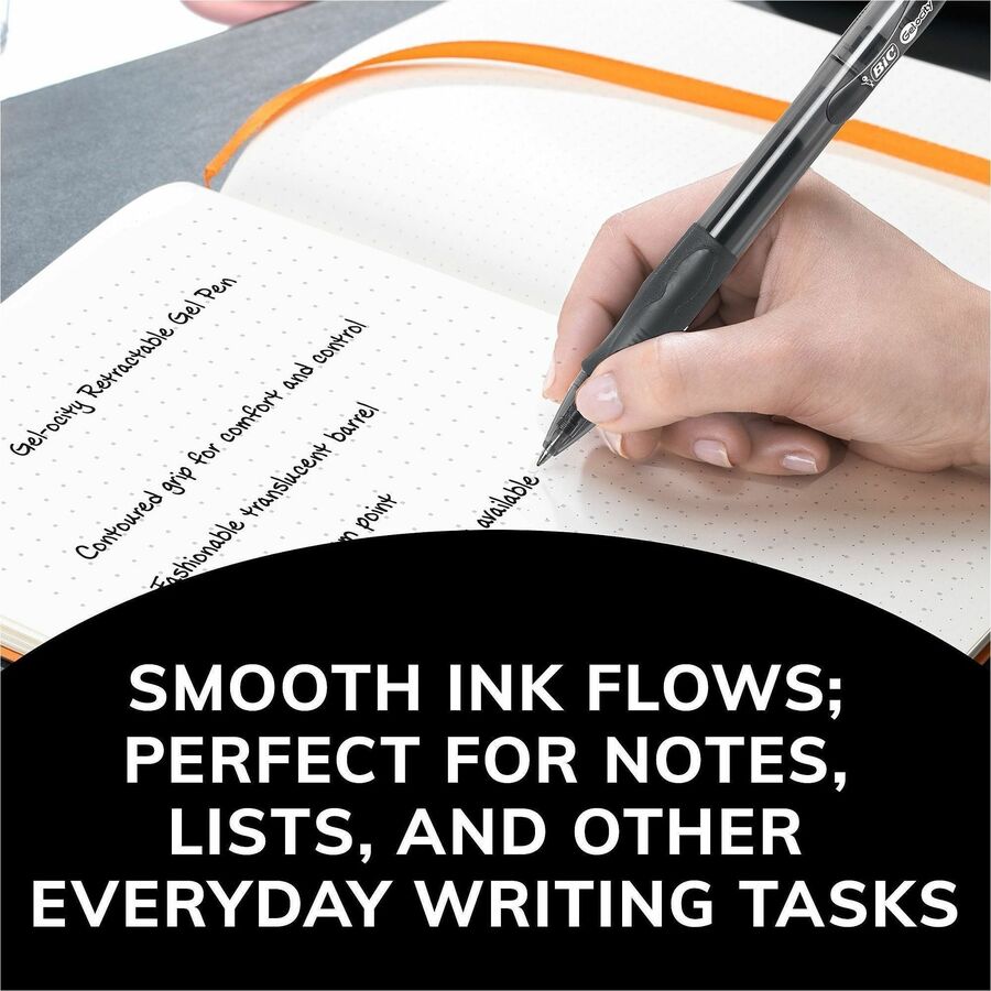 BIC Gel Retractable Pens - 0.7 mm Medium Pen Point - Refillable - Retractable - Black Ink - Gel-based - Translucent Barrel - 2 / Pack