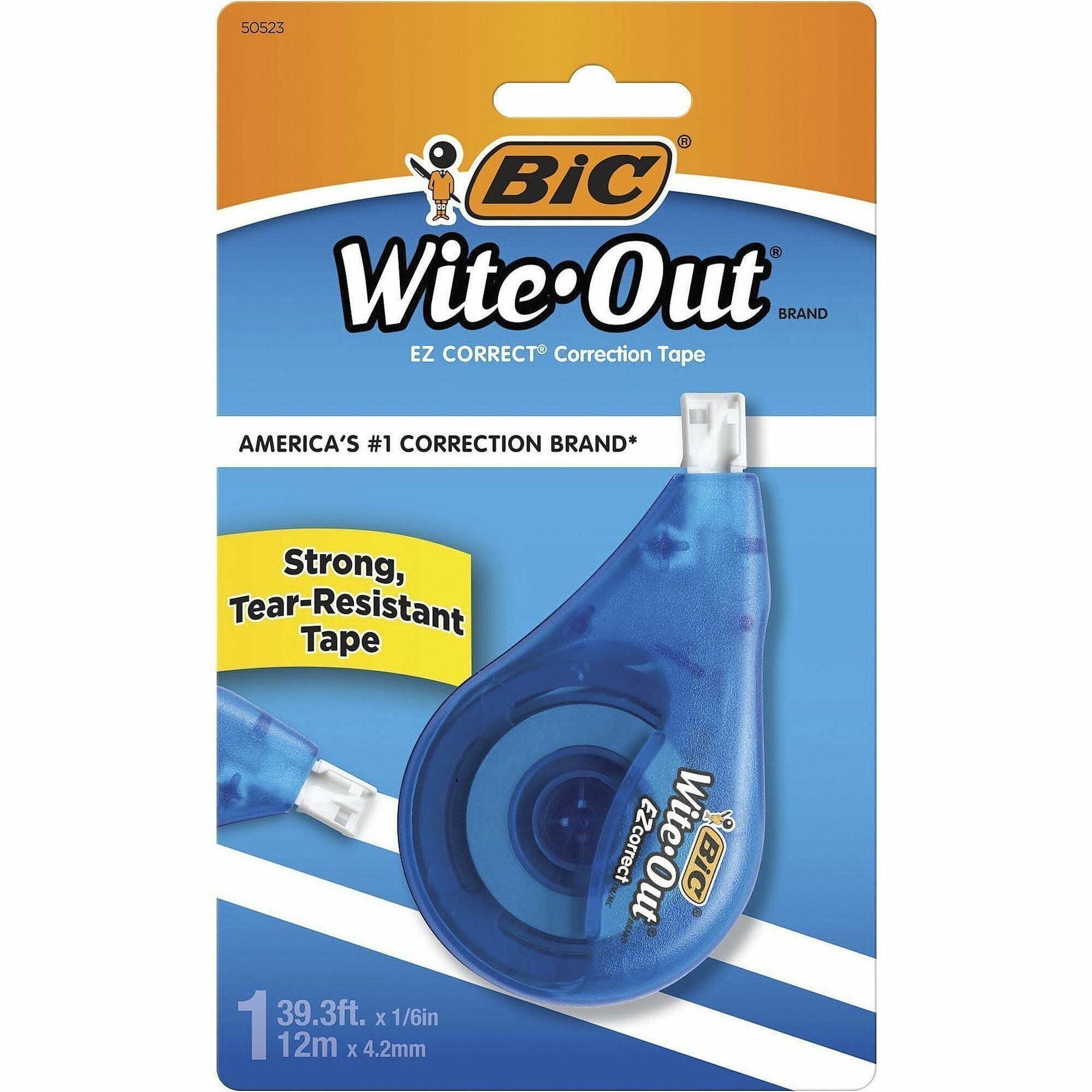BIC Wite-Out EZ CORRECT Correction Tape - 0.20" Tape Width x 39.40 ft Tape Length - 1 Line(s) - White Tape - Ergonomic White Dispenser - Tear Resistant, Photo-safe, Odorless - White - 1 Each