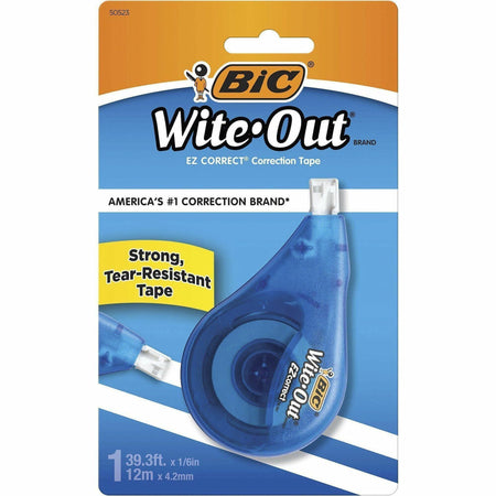 BIC Wite-Out EZ CORRECT Correction Tape - 0.20" Tape Width x 39.40 ft Tape Length - 1 Line(s) - White Tape - Ergonomic White Dispenser - Tear Resistant, Photo-safe, Odorless - White - 1 Each