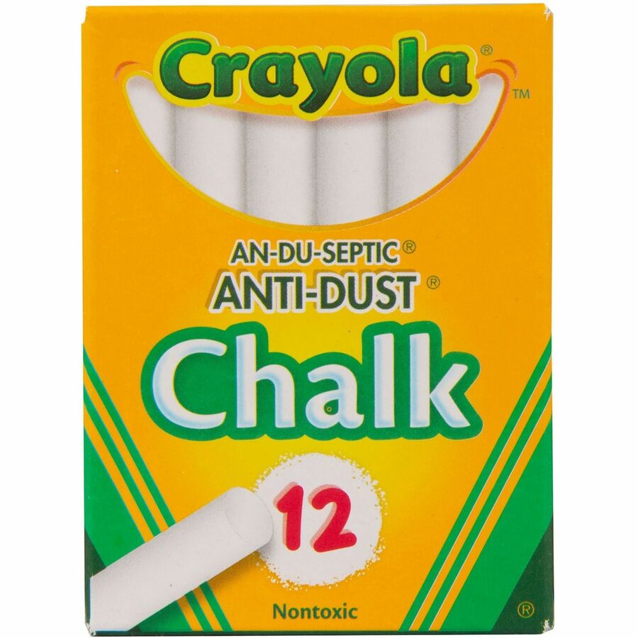 Crayola Anti-Dust Chalk - 3.3" Length x 0.4" Diameter - White - Non-toxic - 12 / Box